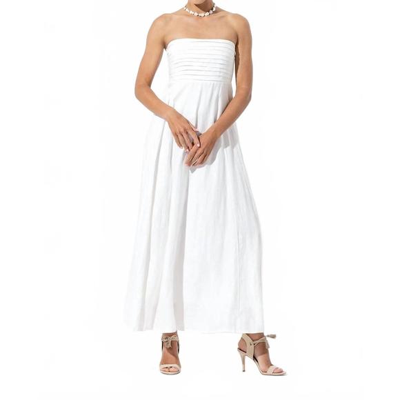 NEW LUSANA talia linen pintuck maxi dress in white